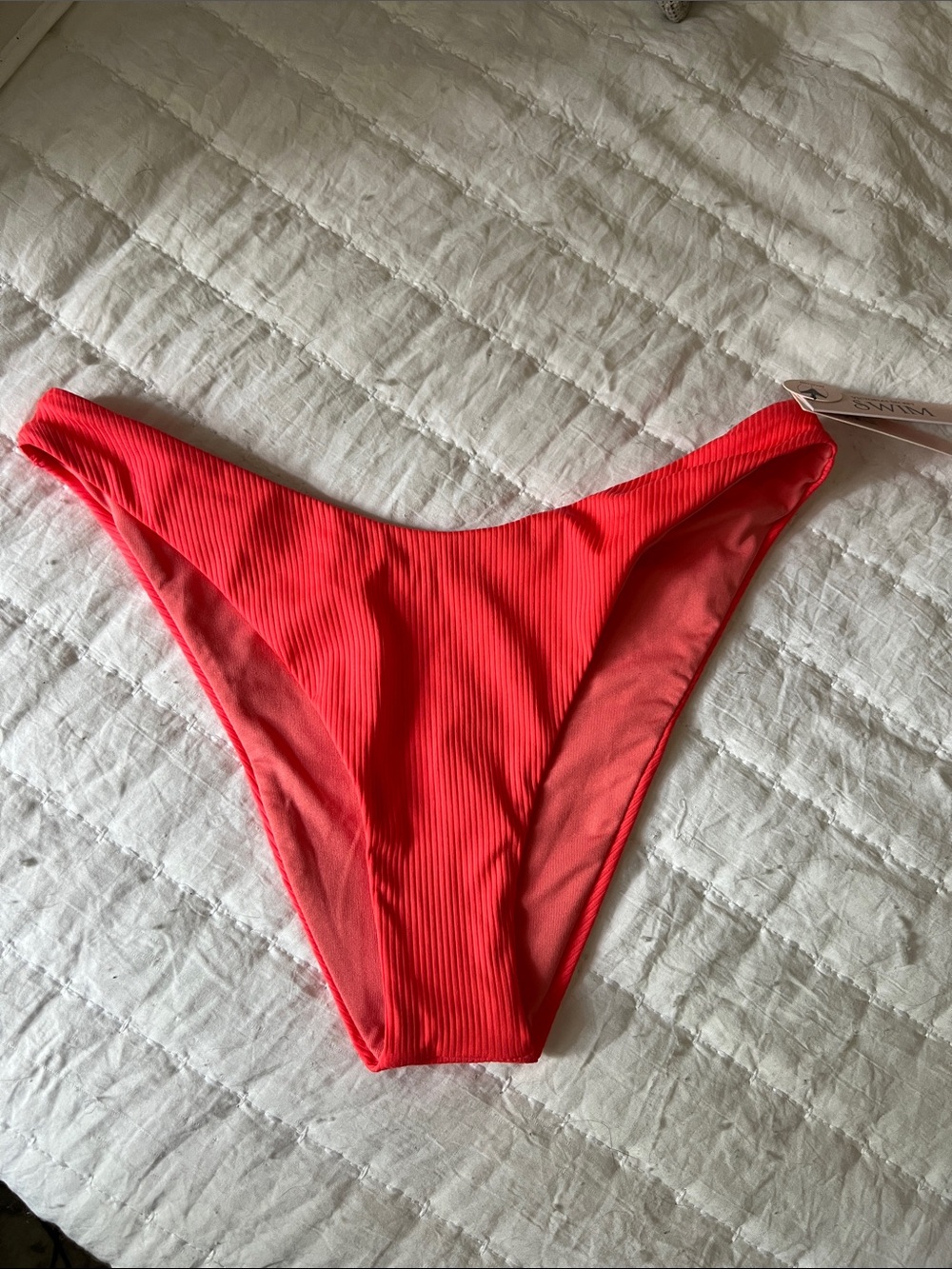 Victoria's Secret Ribbed High-Cut Bikini Bottom - Coral Pink